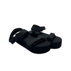 H&M Divided Sandals Womens Size 8.5 Black Platform Strappy Wedge Hook & Loop